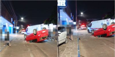 VÍDEO: motorista perde controle, bate em carro estacionado e capota no centro de Camaquã