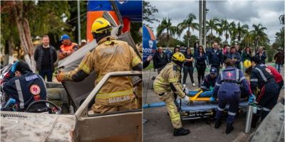 Simulação de acidente chama atenção para segurança no trânsito em Camaquã