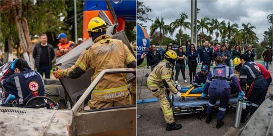 Simulação de acidente chama atenção para segurança no trânsito em Camaquã