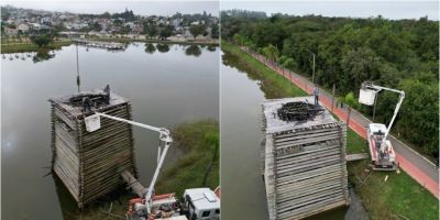 Começa a montagem da tradicional fogueira dentro d’água para a Festa de São João em Camaquã