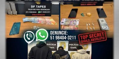 Três homens são presos por tráfico de drogas em Tapes