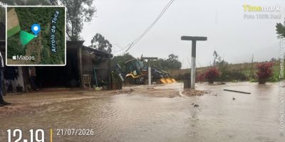 Forte chuva causa alagamentos e interdita pontes em Cerro Grande do Sul