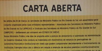 Servidores do MP gaúcho decidem paralisar um turno por semana até 20 de abril