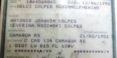 Achada em Camaquã Carteira de Identidade de Gelci Colpes Schimmelphening