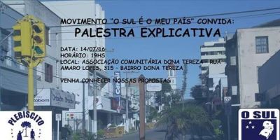 Palestra explicativa do movimento O Sul é o Meu País acontece nesta quinta em Camaquã