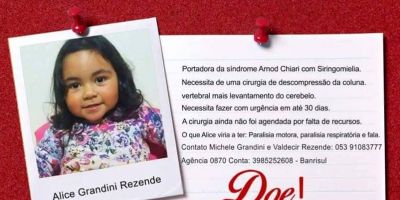Ajudem esta criança. Ela precisa de recursos financeiros para fazer uma cirurgia urgentemente