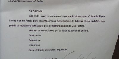 Justiça eleitoral impugna chapa à Prefeitura de Dom Feliciano