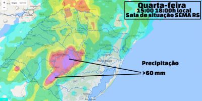 Defesa Civil alerta para fortes chuvas entre quarta e quinta-feira