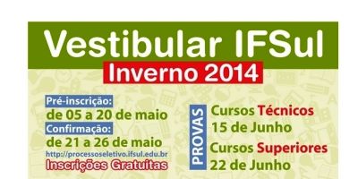 Camaquã - período de pré-inscrições está aberto no IFSul para o Vestibular de Inverno 2014