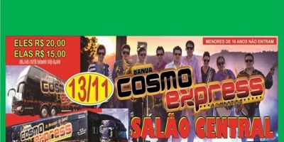 Domingueira no Salão Central com a Banda Cosmo Express. É neste domingo, 13 de novembro