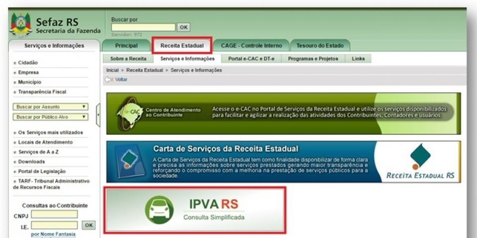 Receita Estadual disponibiliza consulta simplificada do IPVA