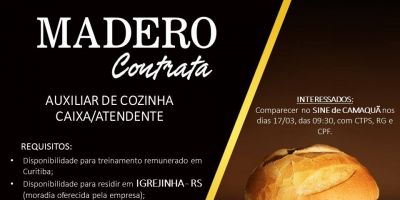 ATUALIZADO: empresa contrata pessoas de Camaquã e região para trabalhar em Igrejinha-RS. CONFIRA!