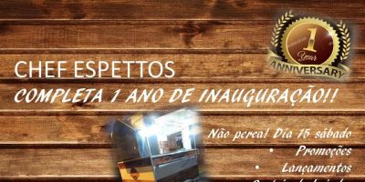 Cheff Espettos completa 1 ano e promove lançamentos e sorteio de brindes no dia 15 de abril