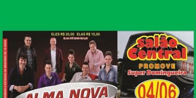 Domingueira no Salão Central com a Banda Alma Nova. É neste domingo, 4 de junho