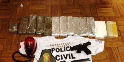 Polícia Civil prende três pessoas e apreende drogas, arma e munições em Encruzilhada do Sul