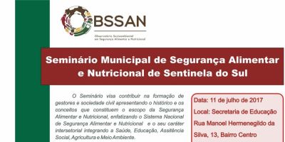 Ocorre nesta terça o Seminário Municipal de Segurança Alimentar e Nutricional de Sentinela do Sul