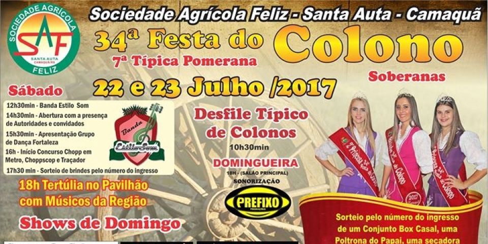 É neste final de semana a 34ª Festa do Colono e 7ª Típica Pomerana, na Santa Auta em Camaquã