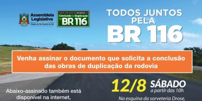 Arambaré realiza neste sábado coleta de assinaturas em prol da conclusão da duplicação da BR-116