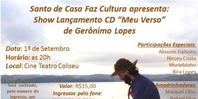 Gerônimo Lopes laça CD nesta sexta no Cine Teatro Coliseu, em Camaquã