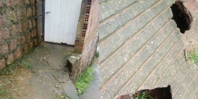Moradora do bairro Bom Sucesso, em Camaquã, pede o conserto de buracos na calçada