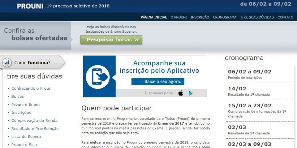 Interessados em aderir ao Prouni já podem consultar vagas pela internet