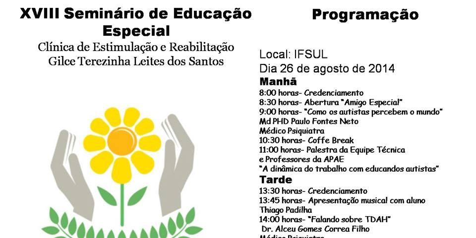 Ocorre no dia 26 de agosto em Camaquã, o Seminário de Educação Especial APAE