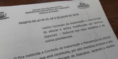 Projeto de Lei que propõe instituir Comissão de Implantação e Manutenção do eSocial em Camaquã é discutido na Câmara