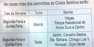 Novas rotas da coleta seletiva do lixo em Camaquã
