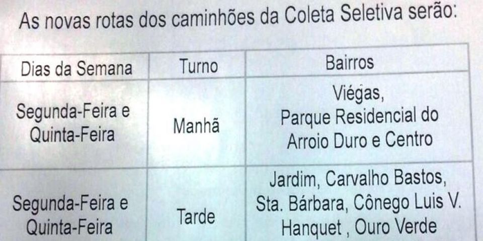 Novas rotas da coleta seletiva do lixo em Camaquã