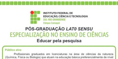 Camaquã - abrem na próxima segunda, no IFSul, as inscrições para o Curso de Especialização no Ensino de Ciências