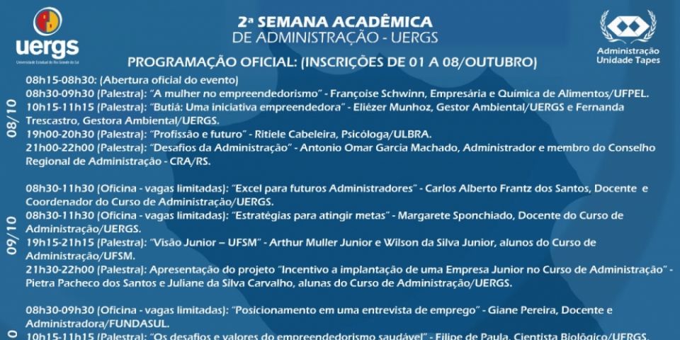 Uergs de Tapes promove a 2ª Semana Acadêmica do Curso de Administração