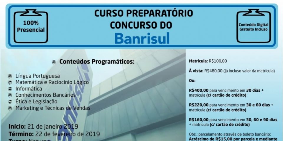 Seguem abertas em Camaquã matrículas para curso preparatório do Banrisul