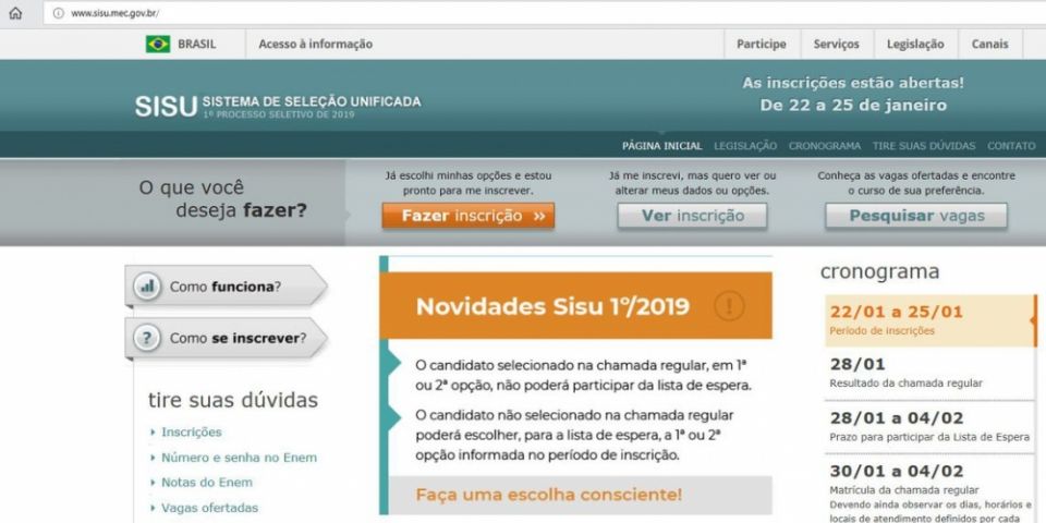 MEC divulga hoje os resultados do Sisu