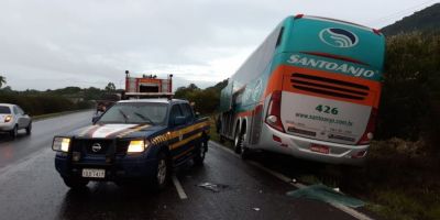 Acidente entre caminhão e ônibus deixa motorista ferido na BR-101, em Osório