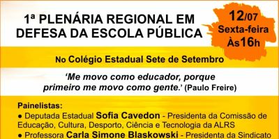 Camaquã sedia 1ª Plenária Regional em Defesa da Escola Pública