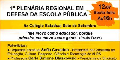 1ª Plenária Regional em Defesa da Escola Pública ocorre nesta sexta-feira em Camaquã