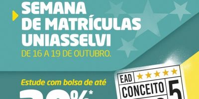 Servi Uniasselvi Camaquã: semana de matrículas; estude com bolsa de até 30%, ainda em 2019