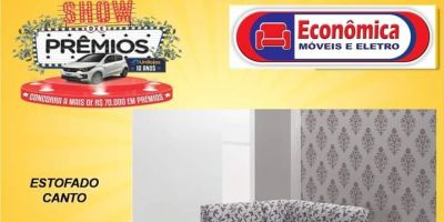 Promoção de estofado de canto na Econômica Móveis e Eletro