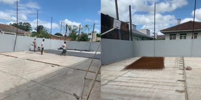 Escola Municipal Dr. Nadir Medeiros começa reforma de quadra poliesportiva em Camaquã