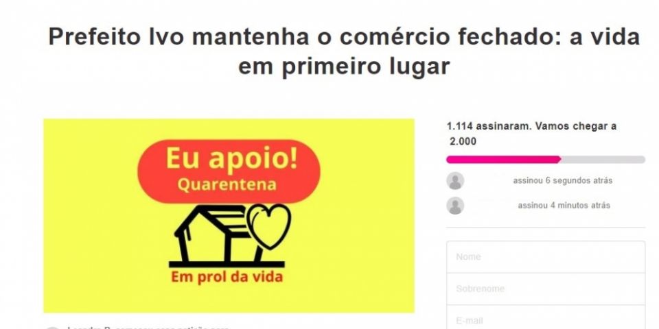 Petição contra a abertura do comércio de Camaquã conta com mais de 1 mil assinaturas