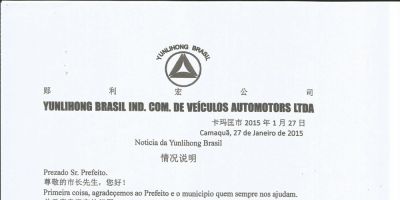Chineses enviam carta ao governo de Camaquã justificando o fechamento do escritório na Olavo Moraes