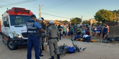 Colisão grave entre duas motocicletas deixa três pessoas feridas no bairro Viégas em Camaquã 