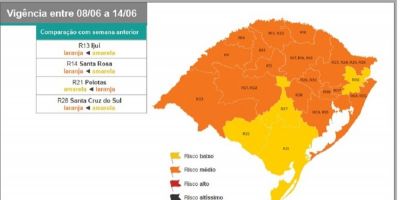 Camaquã permanece na bandeira laranja, enquanto região de Pelotas muda para bandeira amarela