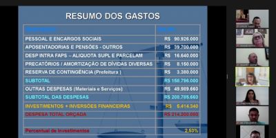 Audiência pública discute projeto que estima a receita e fixa a despesa do município para o exercício financeiro de 2021