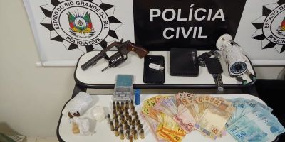 Polícia Civil efetua prisão e apreende drogas, arma e munições em Camaquã