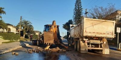 Rompimento de rede provoca falta d'água em cinco bairros de Camaquã nesta quarta