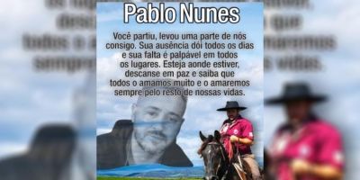 Convite para missa de 30 dias de falecimento de Pablo Nunes, de 35 anos