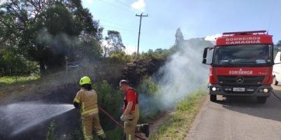 Incêndio em vegetação às margens da ERS-350 mobiliza Bombeiros em Camaquã