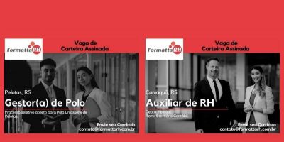 Formatta RH dispõe de vagas para Gestor de Polo e Auxiliar de RH com carteira assinada 