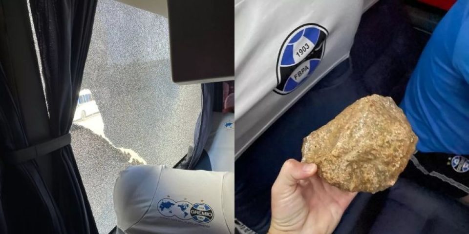Jogador do Grêmio fica ferido após ônibus ser alvo de pedradas